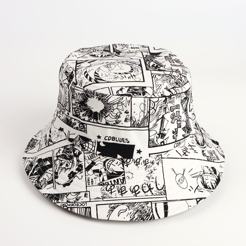 BK00051 Pălărie de găleată cu model Pirate King alb-negru