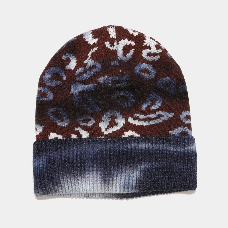 H00081 Pălărie tricotată color leopard, vopsită în cravată