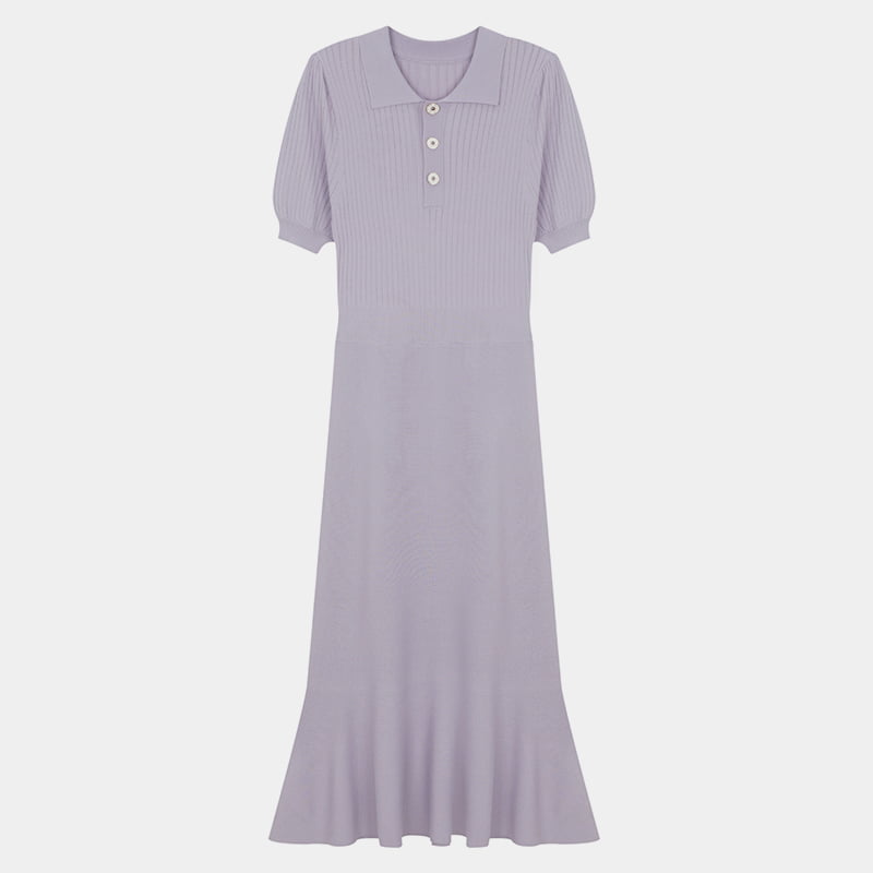 ML2242 Rochie tricotată cu mânecă scurtă, cu o singură parte, cu gât polo extins