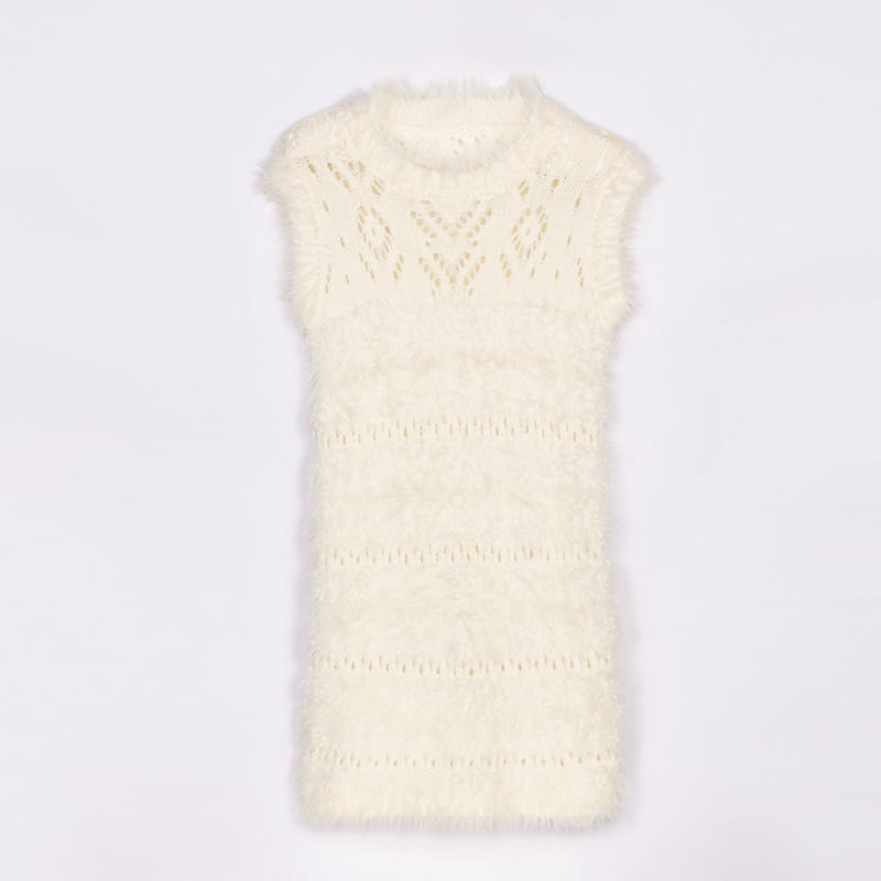 SM-K0043 Rochie tricotată fără mâneci Mohair de vară Rochie franceză cu fundul gol