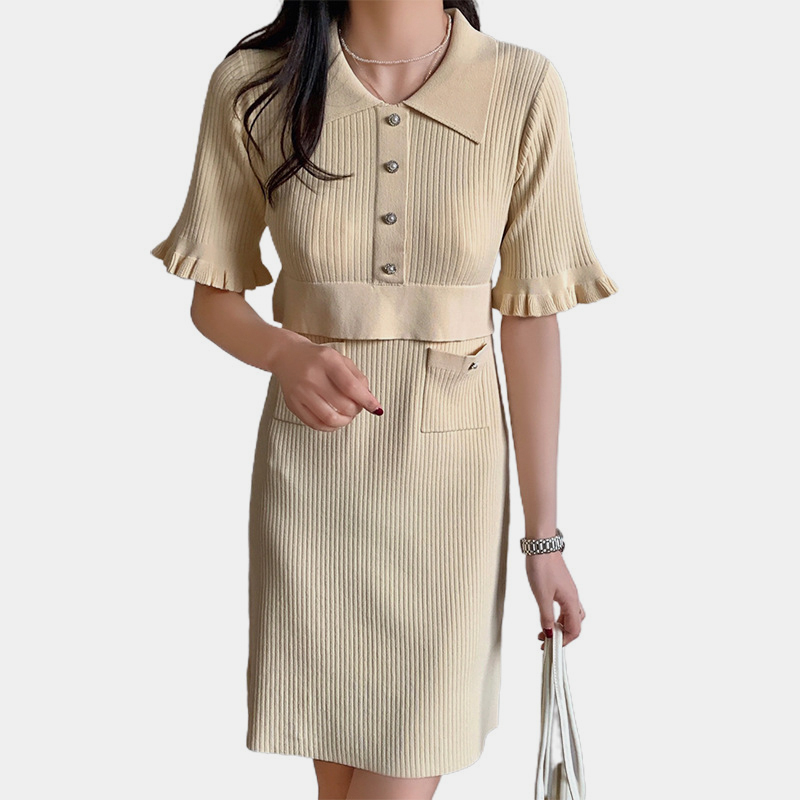 SM-K0027 Rochie tricotată dreaptă, cu mâneci zburătoare, cu parfum mic Temperament