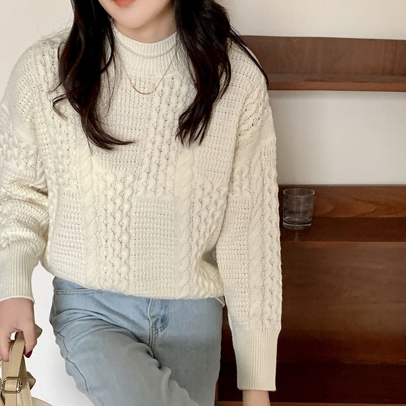 SM-K0024 Pulover împletit cu gât răsucit Pulover tricotat SM-K0024 Pulover împletit cu gât răsucit Pulover tricotat