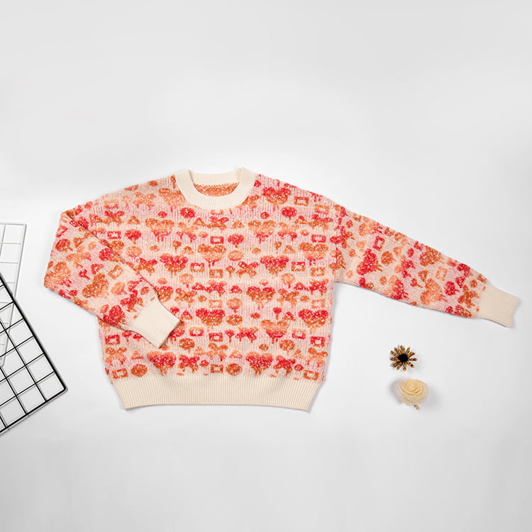 SM-K0038 Pulover cu gât rotund Pulover tricotat pentru femei cu model tridimensional dulce SM-K0038 Pulover cu gât rotund Pulover tricotat pentru femei cu model tridimensional dulce