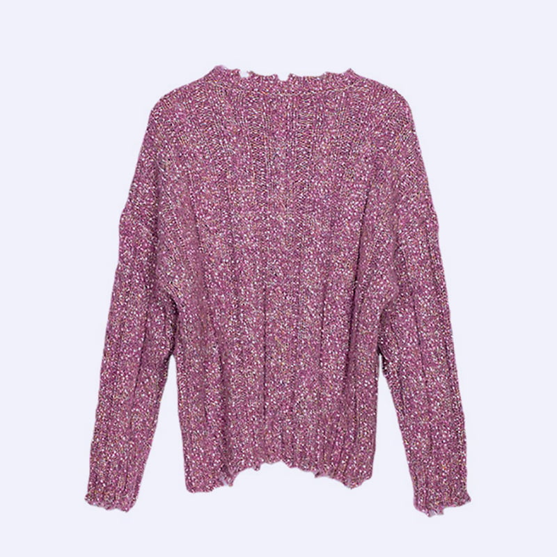 SM-K0037 Pulover tricotat pentru femei, primăvară și toamnă, cu decolteu rotund, tiv cu crestătură brută SM-K0037 Pulover tricotat pentru femei, primăvară și toamnă, cu decolteu rotund, tiv cu crestătură brută