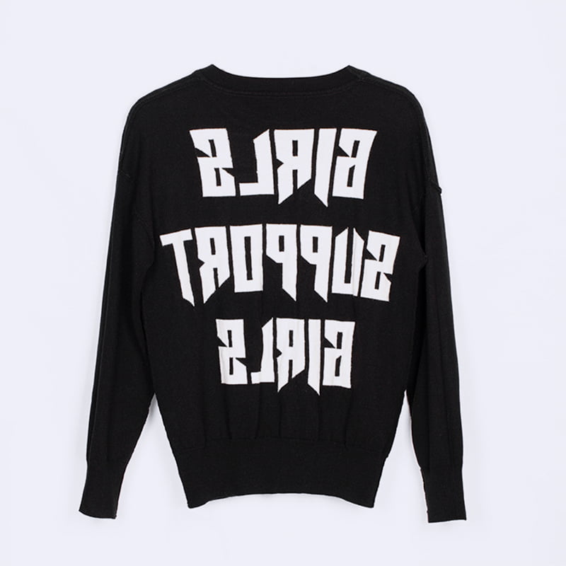 SM-K0048 Pulover tricotat cu mânecă lungă, jacquard Alphabet, pentru femei SM-K0048 Pulover tricotat cu mânecă lungă, jacquard Alphabet, pentru femei