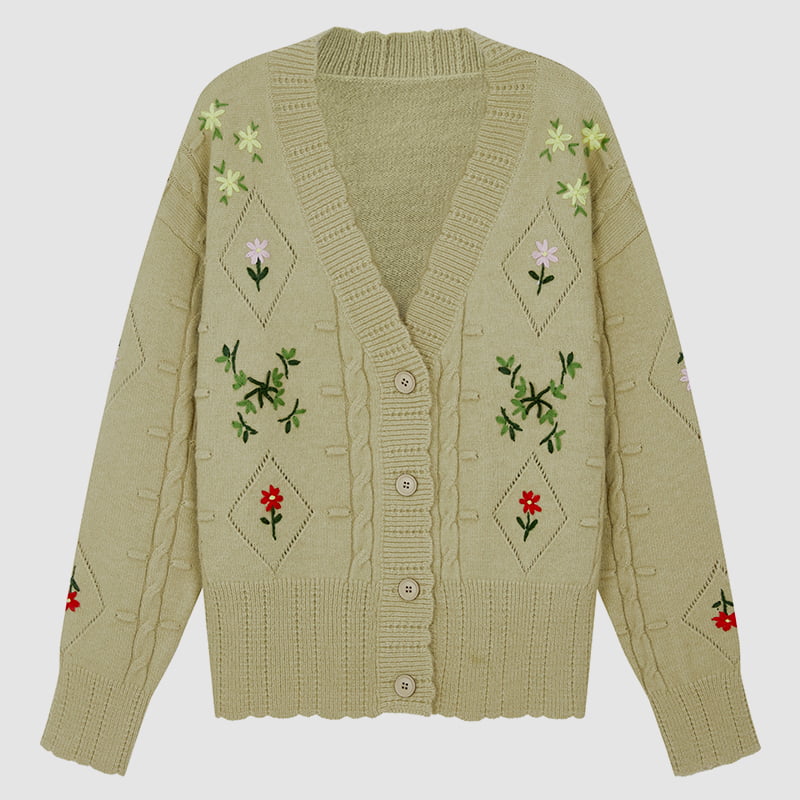 ML2213 Jachetă cardigan tricotată manuală retro japoneză verde avocado