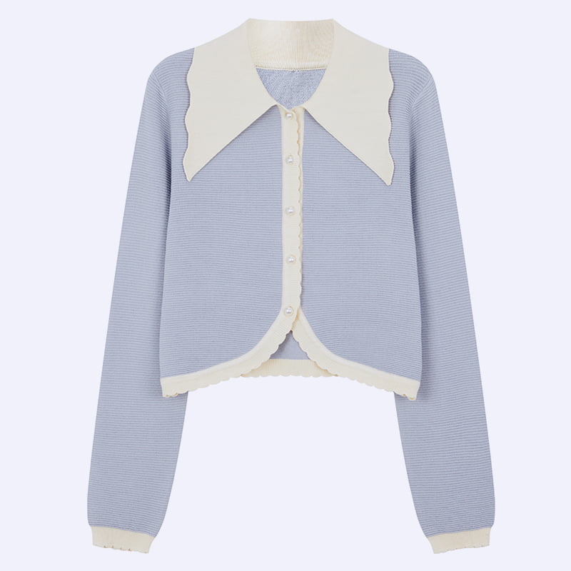 ML2210 Cardigan din tricot din fire filate de miez, guler de păpușă franceză