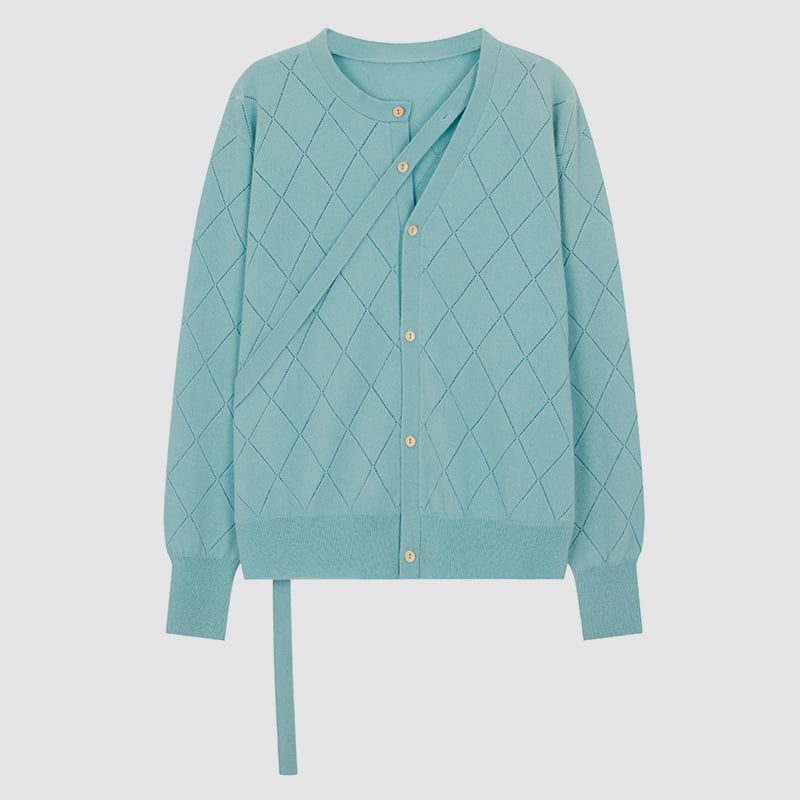 ML2212 Pulover cardigan tricot cu panglică și decolteu cu diamant