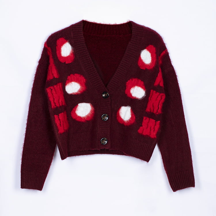 SM-K0030 Cardigan tricotat îngroșat pentru femei, din jacquard, cu pete contrastante, toamnă/iarnă