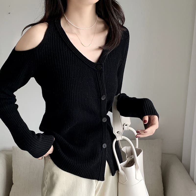 SM-K0022 Cardigan tricotat cu mâneci lungi, cu decolteu în V, fără umeri, subțire și nișă
