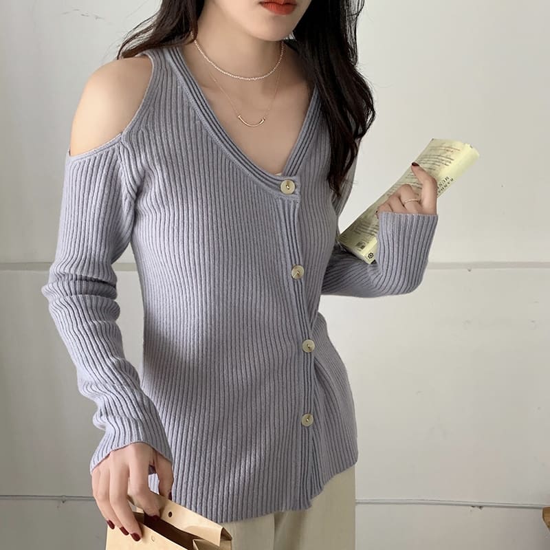 SM-K0022 Cardigan tricotat cu mâneci lungi, cu decolteu în V, fără umeri, subțire și nișă SM-K0022 Cardigan tricotat cu mâneci lungi, cu decolteu în V, fără umeri, subțire și nișă