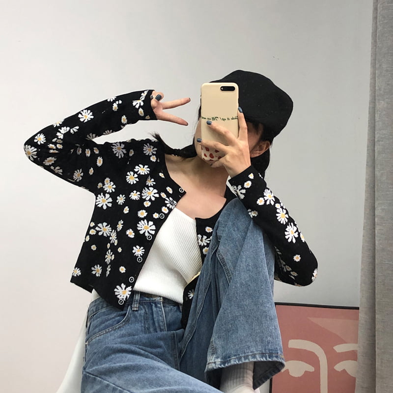 SM-K0009 Pulover tricotat cu margarete mic pentru femei Jachetă cardigan subțire tricotată SM-K0009 Pulover tricotat cu margarete mic pentru femei Jachetă cardigan subțire tricotată