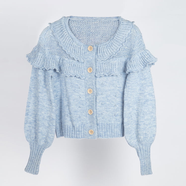 SM-K0007 Cardigan tricotat Mohair cu guler din dantelă dulce