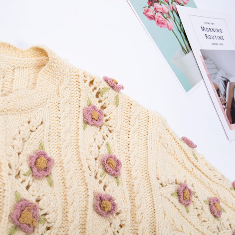 SM-K0008 Pulover cu mânecă lungă cu cârlig manual retro, largi, cardigan tricotat pentru femei SM-K0008 Pulover cu mânecă lungă cu cârlig manual retro, largi, cardigan tricotat pentru femei