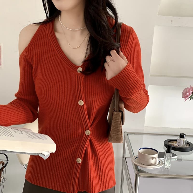 SM-K0022 Cardigan tricotat cu mâneci lungi, cu decolteu în V, fără umeri, subțire și nișă SM-K0022 Cardigan tricotat cu mâneci lungi, cu decolteu în V, fără umeri, subțire și nișă