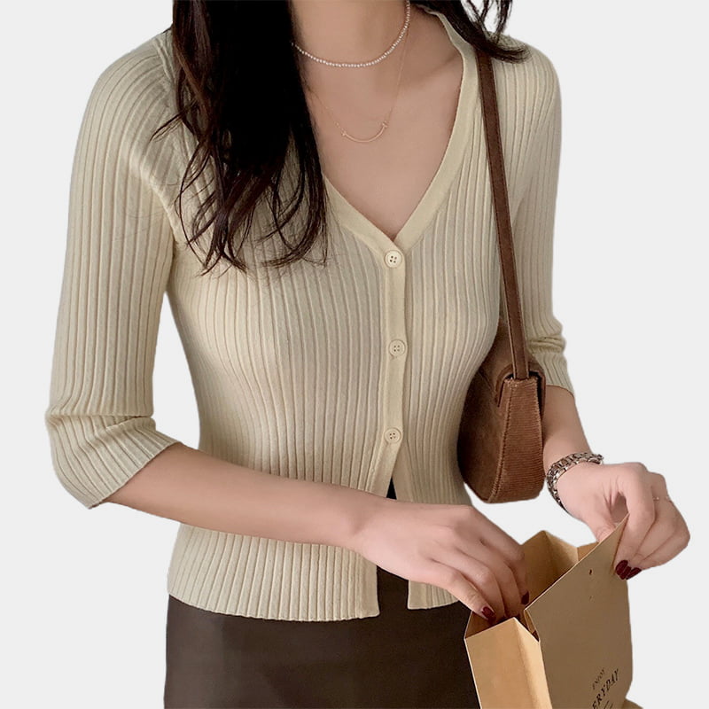 SM-K0023 Cardigan din tricot slim fit, cu decolteu în V, de primăvară, cu mâneci de lungime medie SM-K0023 Cardigan din tricot slim fit, cu decolteu în V, de primăvară, cu mâneci de lungime medie