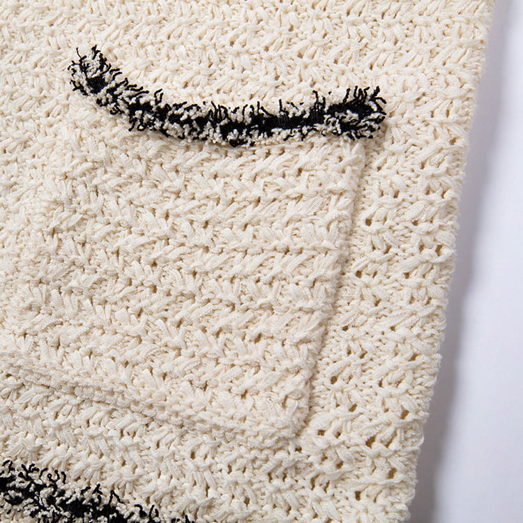 SM-K0049 Cardigan tricotat cu franjuri, de culoare contrastantă, cu gât rotund SM-K0049 Cardigan tricotat cu franjuri, de culoare contrastantă, cu gât rotund