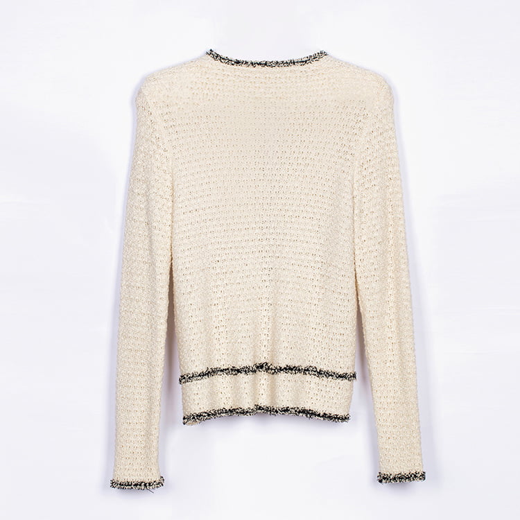 SM-K0049 Cardigan tricotat cu franjuri, de culoare contrastantă, cu gât rotund SM-K0049 Cardigan tricotat cu franjuri, de culoare contrastantă, cu gât rotund