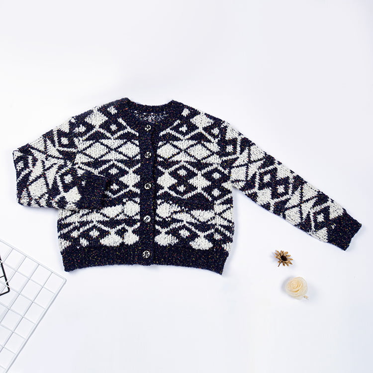 SM-K0036 Cardigan tricotat cu pestrițe cu model geometric Îmbrăcăminte exterioară de toamnă și iarnă pentru femei SM-K0036 Cardigan tricotat cu pestrițe cu model geometric Îmbrăcăminte exterioară de toamnă și iarnă pentru femei