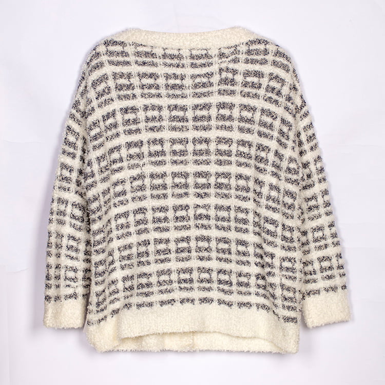 SM-K0041 Cardigan în carouri alb-negru, mic, parfumat, din tricot mohair, stil coreean leneș SM-K0041 Cardigan în carouri alb-negru, mic, parfumat, din tricot mohair, stil coreean leneș