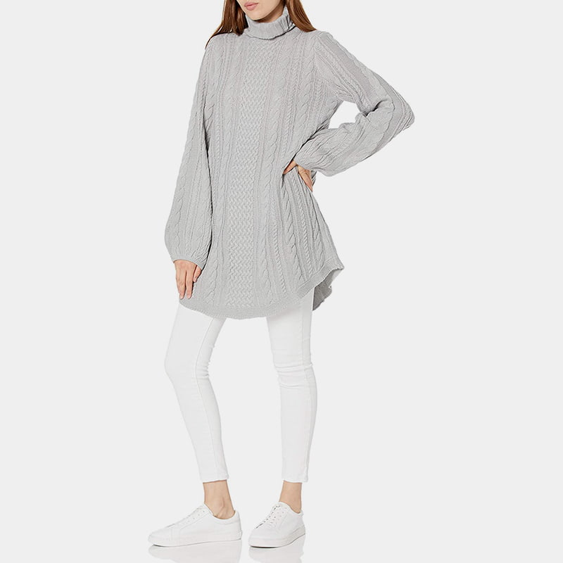 SM-K0053 Pulover tricotat cu mânecă lanternă cu guler înalt SM-K0053 Pulover tricotat cu mânecă lanternă cu guler înalt