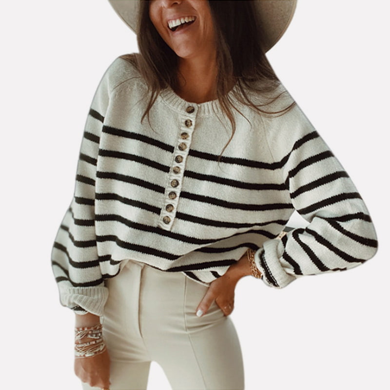 SM-K0099 Pulover tricotat cu dungi cu gât crew Pulover casual SM-K0099 Pulover tricotat cu dungi cu gât crew Pulover casual