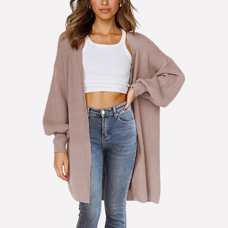 SM-K0061 Mânecă lanternă cardigan tricotat de lungime medie cu decolteu în V