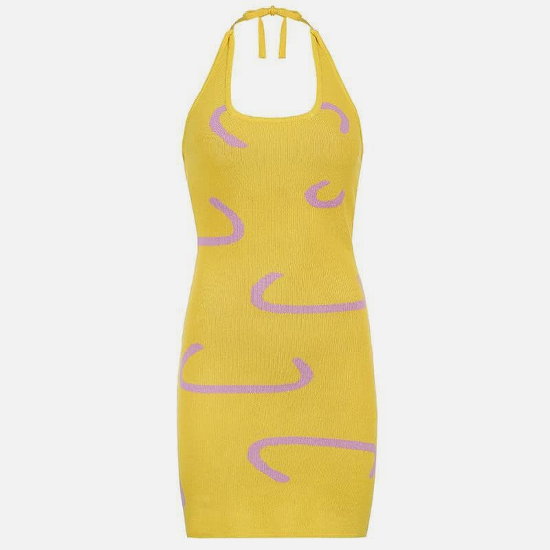 SM-K0087 Rochie tricotată scurtă, fără mâneci, jacquard cu dungi