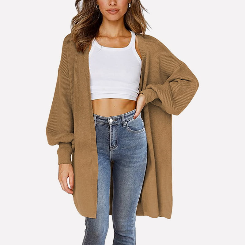 SM-K0061 Mânecă lanternă cardigan tricotat de lungime medie cu decolteu în V SM-K0061 Mânecă lanternă cardigan tricotat de lungime medie cu decolteu în V