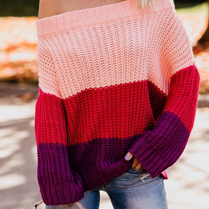 SM-K0080 Pulover tricotat din lână, cu mânecă lungă, cu decolteu, în contrast SM-K0080 Pulover tricotat din lână, cu mânecă lungă, cu decolteu, în contrast