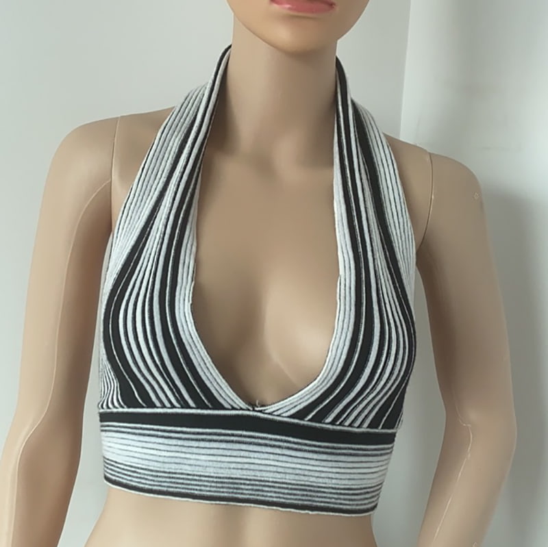 SM-K0107 Vestă tricotată cu decolteu în dungi de culoare SM-K0107 Vestă tricotată cu decolteu în dungi de culoare