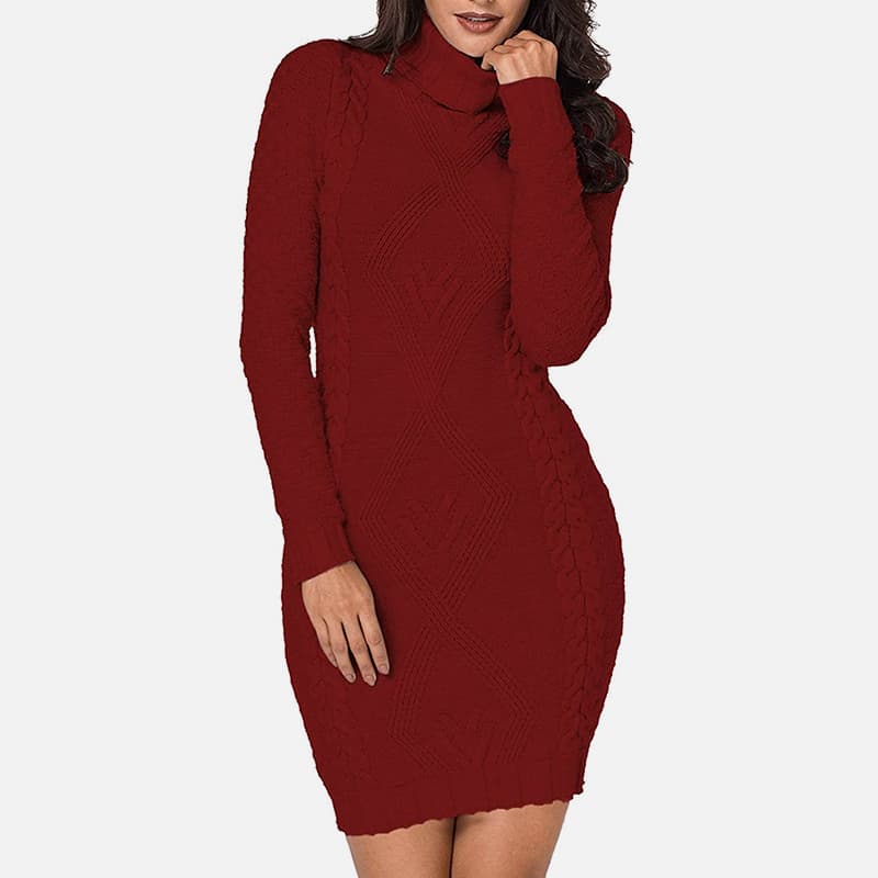 SM-K0063 Rochie tricotată slim fit cu mâneci lungi cu guler înalt SM-K0063 Rochie tricotată slim fit cu mâneci lungi cu guler înalt