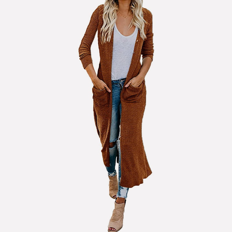 SM-K0074 Mantă lungă, solidă, cu decolteu în V, tricotată cu buzunare SM-K0074 Mantă lungă, solidă, cu decolteu în V, tricotată cu buzunare