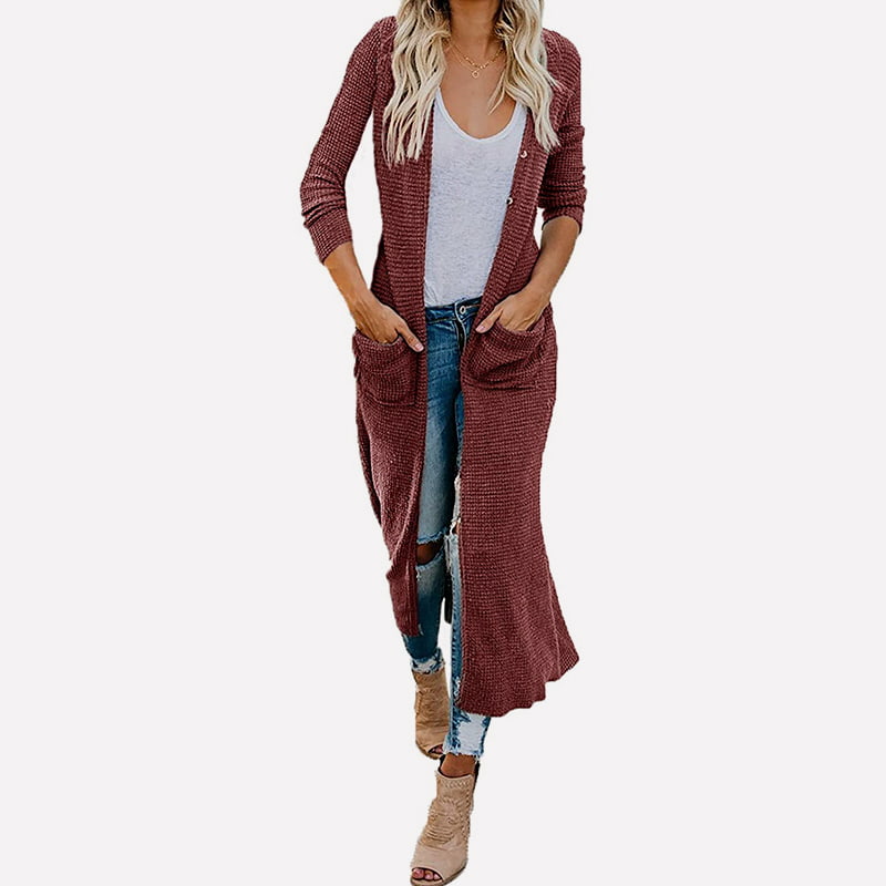 SM-K0074 Mantă lungă, solidă, cu decolteu în V, tricotată cu buzunare SM-K0074 Mantă lungă, solidă, cu decolteu în V, tricotată cu buzunare