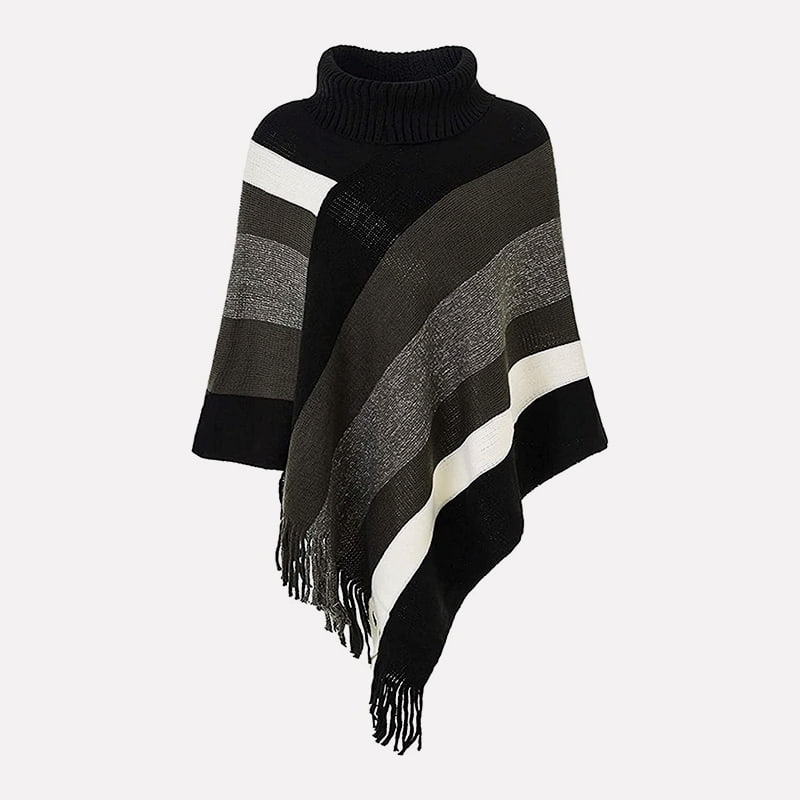 SM-K0093 Pulover împletit cu dungi Pulover tricotat cu pelerină SM-K0093 Pulover împletit cu dungi Pulover tricotat cu pelerină