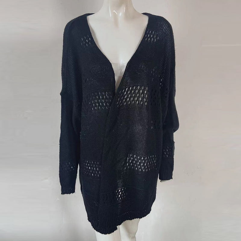 SM-K0081 Pulover cardigan tricotat decupat cu decolteu în V de culoare uni SM-K0081 Pulover cardigan tricotat decupat cu decolteu în V de culoare uni