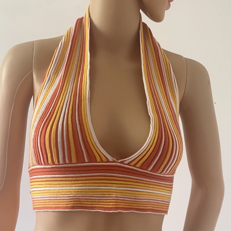 SM-K0107 Vestă tricotată cu decolteu în dungi de culoare SM-K0107 Vestă tricotată cu decolteu în dungi de culoare