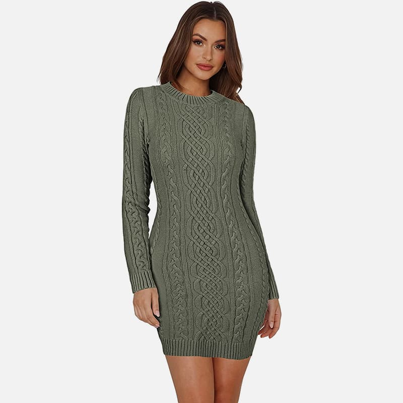 SM-K0063 Rochie tricotată slim fit cu mâneci lungi cu guler înalt SM-K0063 Rochie tricotată slim fit cu mâneci lungi cu guler înalt