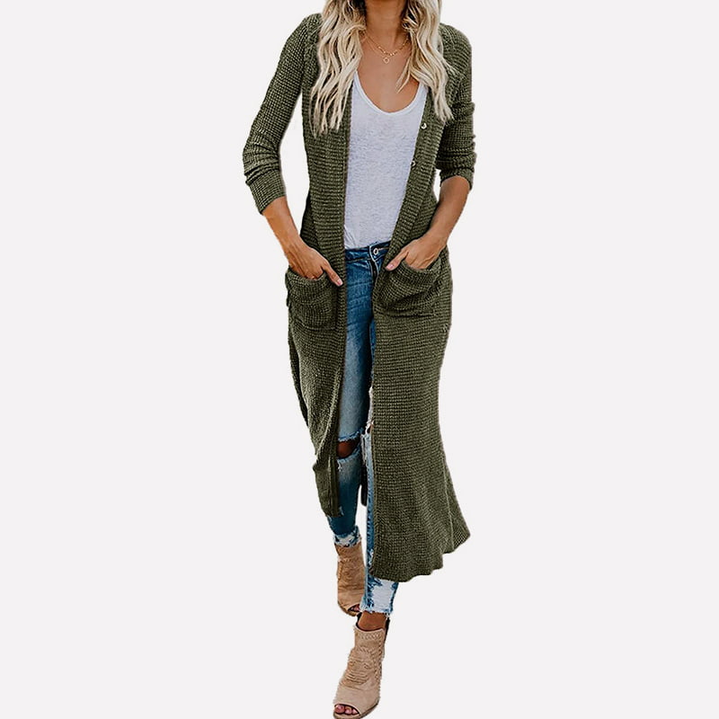 SM-K0074 Mantă lungă, solidă, cu decolteu în V, tricotată cu buzunare SM-K0074 Mantă lungă, solidă, cu decolteu în V, tricotată cu buzunare