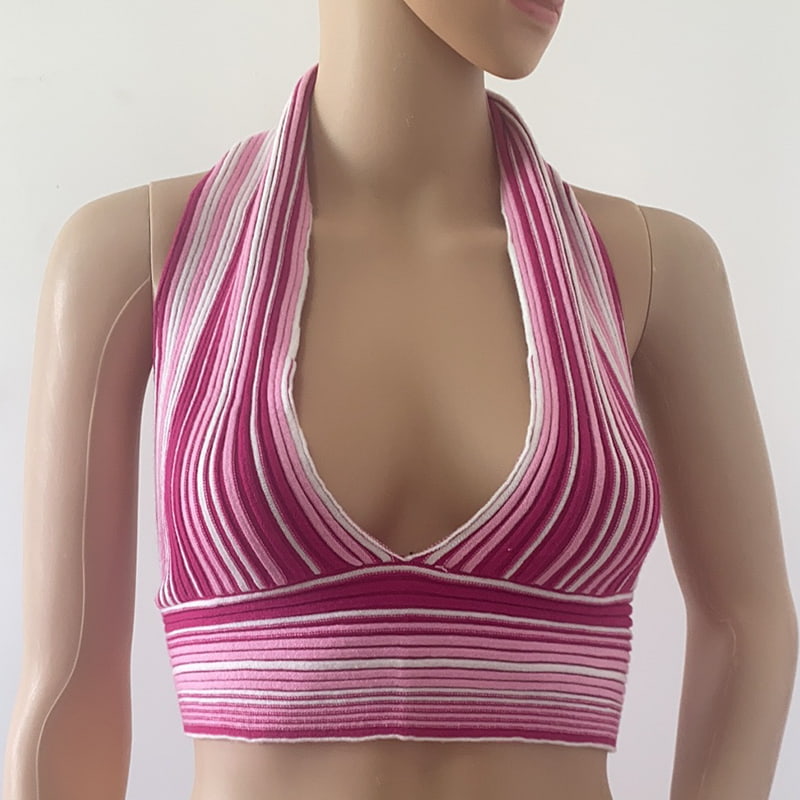 SM-K0107 Vestă tricotată cu decolteu în dungi de culoare SM-K0107 Vestă tricotată cu decolteu în dungi de culoare