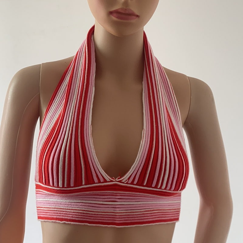 SM-K0107 Vestă tricotată cu decolteu în dungi de culoare SM-K0107 Vestă tricotată cu decolteu în dungi de culoare