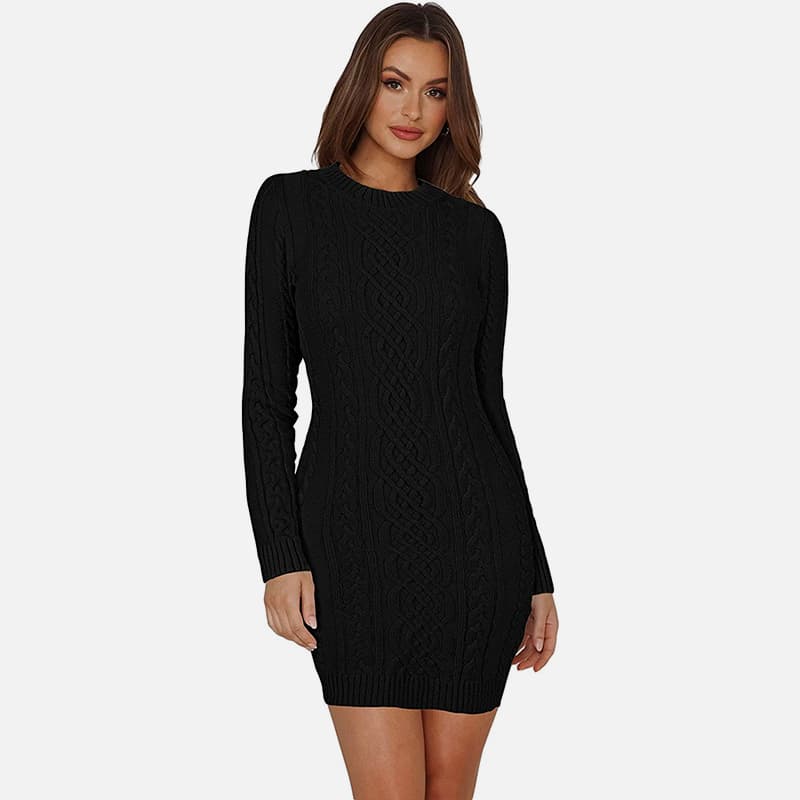 SM-K0063 Rochie tricotată slim fit cu mâneci lungi cu guler înalt SM-K0063 Rochie tricotată slim fit cu mâneci lungi cu guler înalt