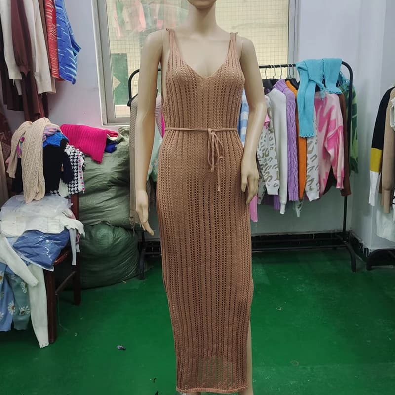 SM-K0109 Rochie sexy din tricot cu bretele scobite SM-K0109 Rochie sexy din tricot cu bretele scobite