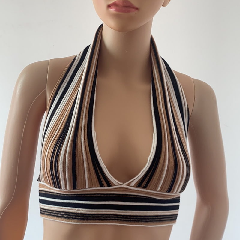 SM-K0107 Vestă tricotată cu decolteu în dungi de culoare SM-K0107 Vestă tricotată cu decolteu în dungi de culoare