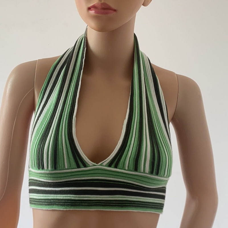 SM-K0107 Vestă tricotată cu decolteu în dungi de culoare SM-K0107 Vestă tricotată cu decolteu în dungi de culoare